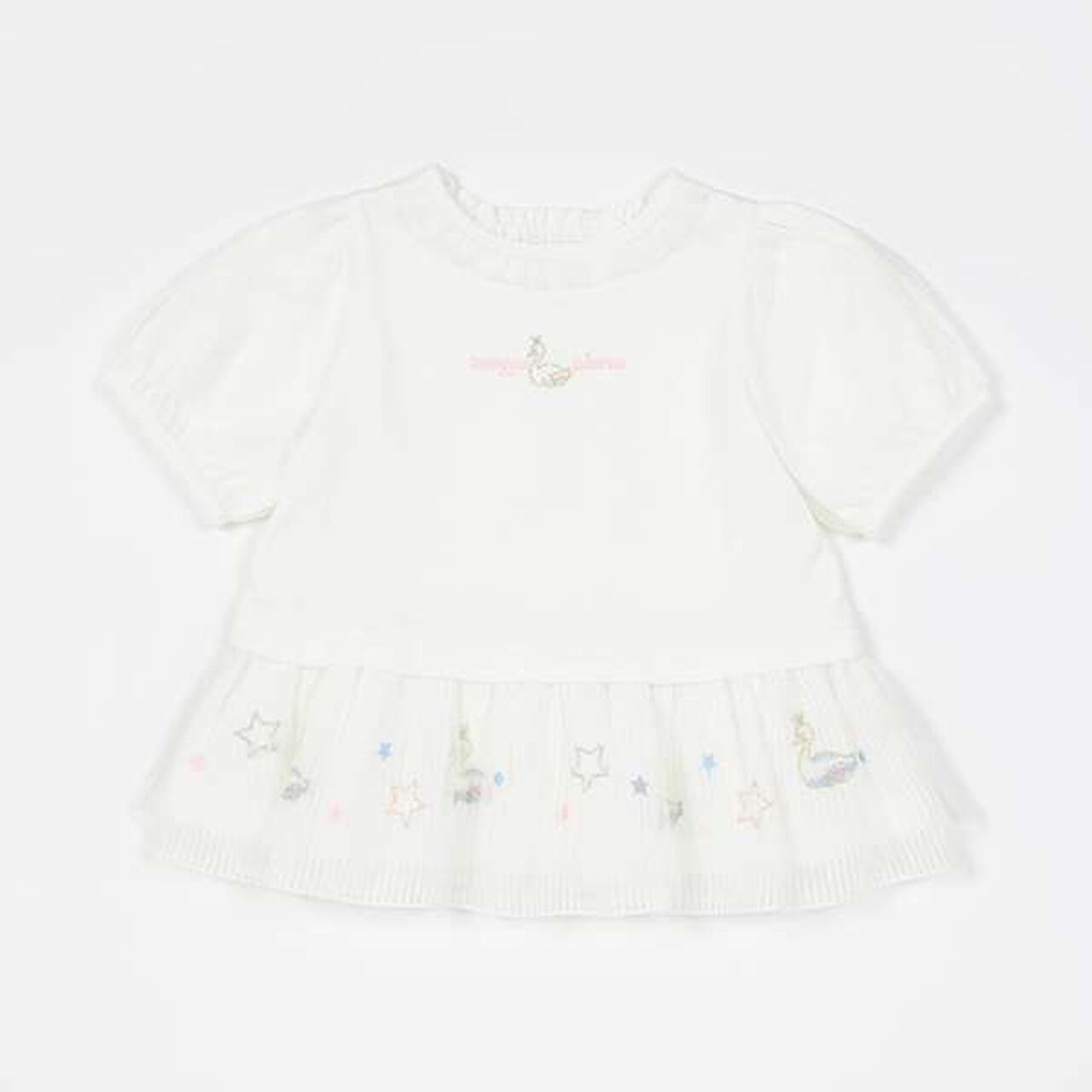 Swan Embroidered Frill 5-Sleeve Tunic,Off white, large image number 0