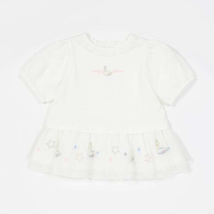 Swan Embroidered Frill 5-Sleeve Tunic,Off white, medium image number 0
